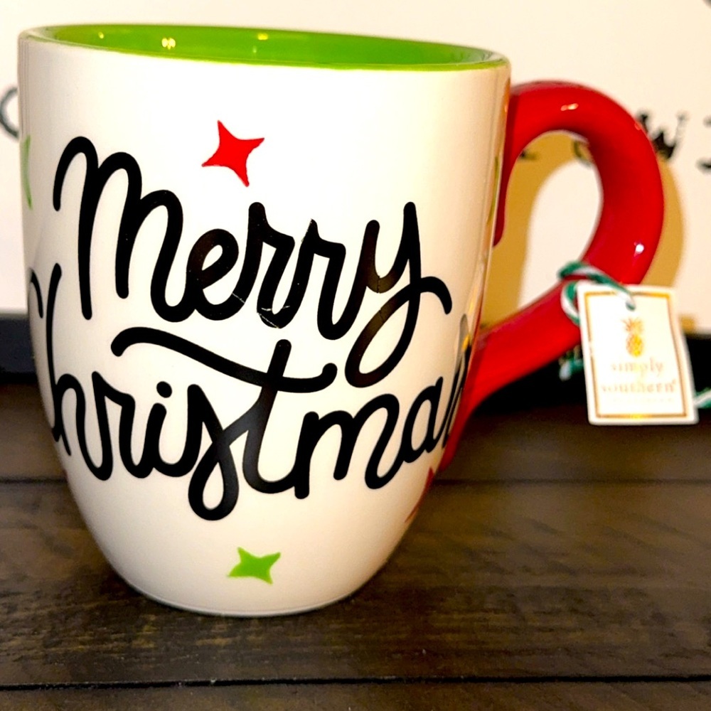 NWT Simply Southern Christmas Holiday Merry Christmas Coffee Mug Cup Red Handle
